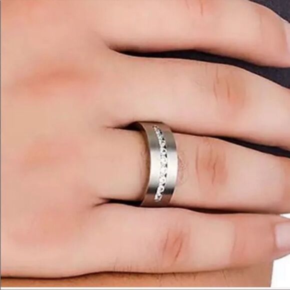 Men’s Strong Studded Titanium Band Ring Matte Finish Comfort Ring - Picture 4 of 8